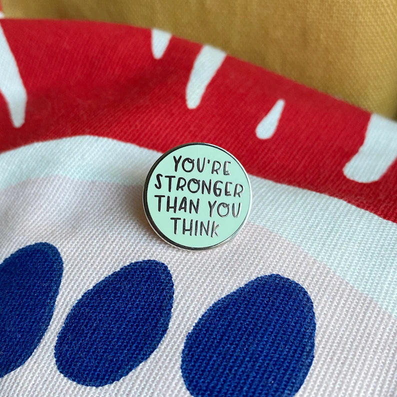 Moskai Stronger Than You Think Enamel Pin – Inspirational Silver Lapel Pin