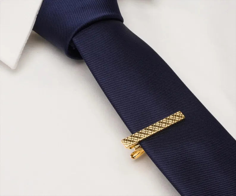 Moskai Engraved Gold Finish Tie Clip – Premium Metal Formal Tie Bar for Men