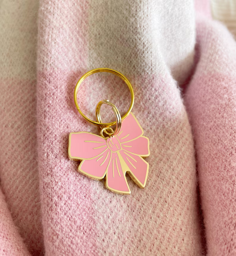 Moskai Pink Bow Enamel Pet ID Tag – Engraved Dog & Cat Name Tag