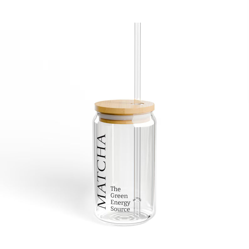 Moskai Black 16oz Matcha Sipper Glass – Trendy Hydration Tumbler