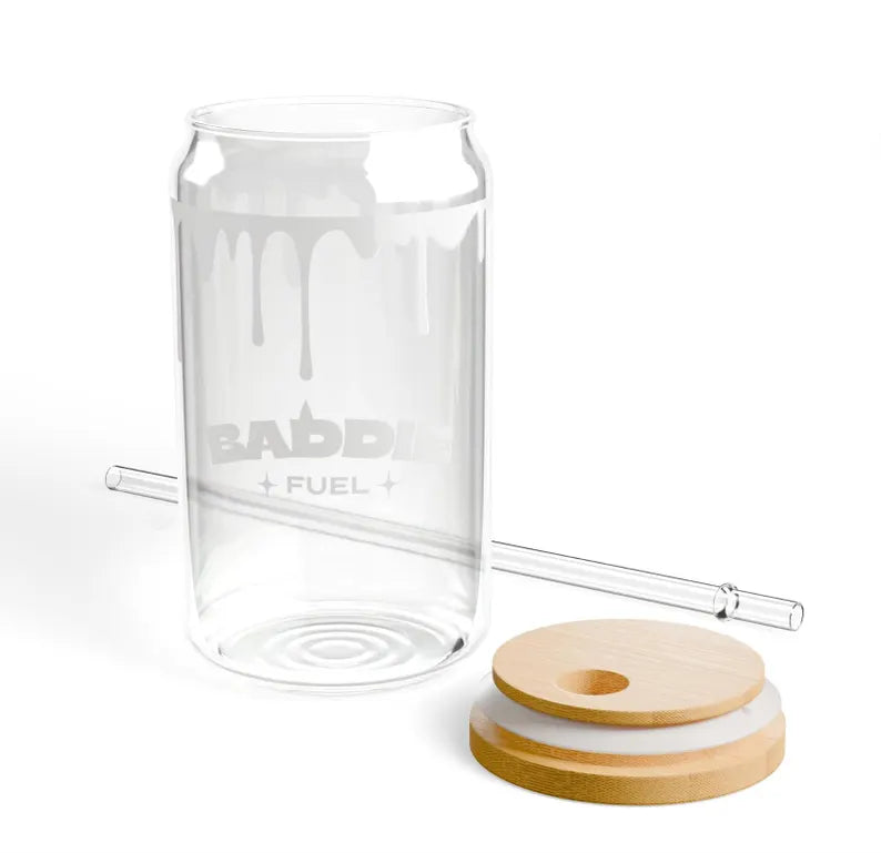 Moskai Baddie Fuel Iced Coffee Glass Cup with Bamboo Lid & Reusable Straw – Aesthetic Clear Tumbler