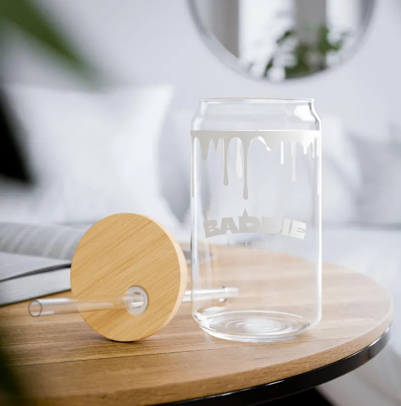 Moskai Baddie Fuel Iced Coffee Glass Cup with Bamboo Lid & Reusable Straw – Aesthetic Clear Tumbler