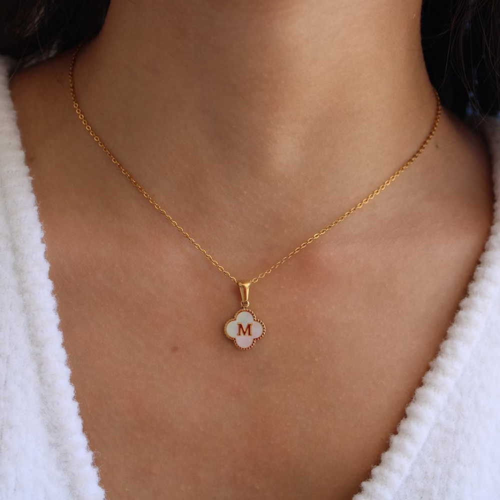 Moskai Lucky Clover Leaf Personalized Initial Enamel Pendant