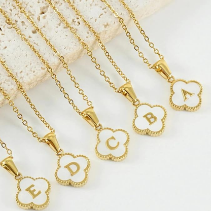Moskai Lucky Clover Leaf Personalized Initial Enamel Pendant