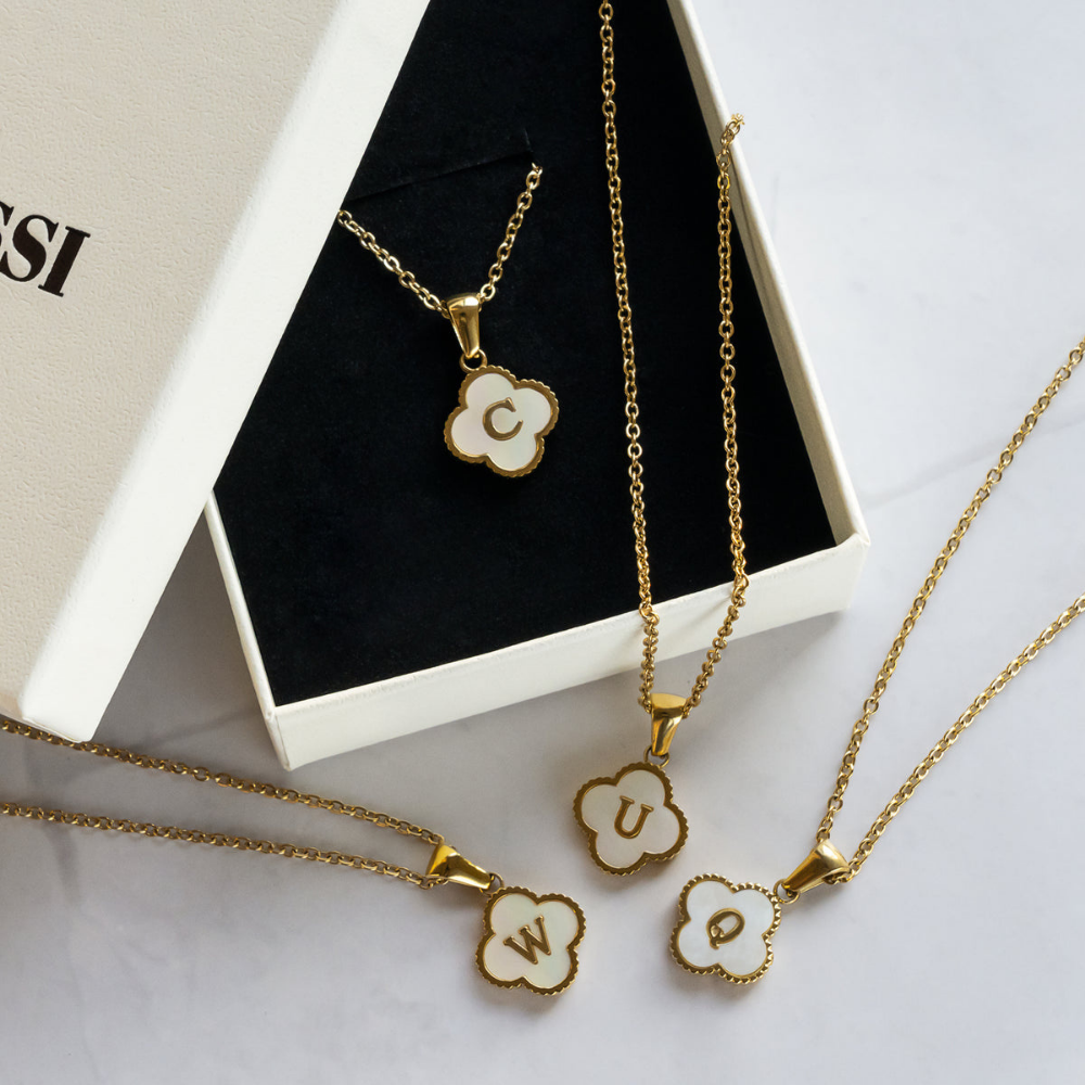 Moskai Lucky Clover Leaf Personalized Initial Enamel Pendant