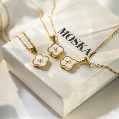 Moskai Lucky Clover Leaf Personalized Initial Enamel Pendant