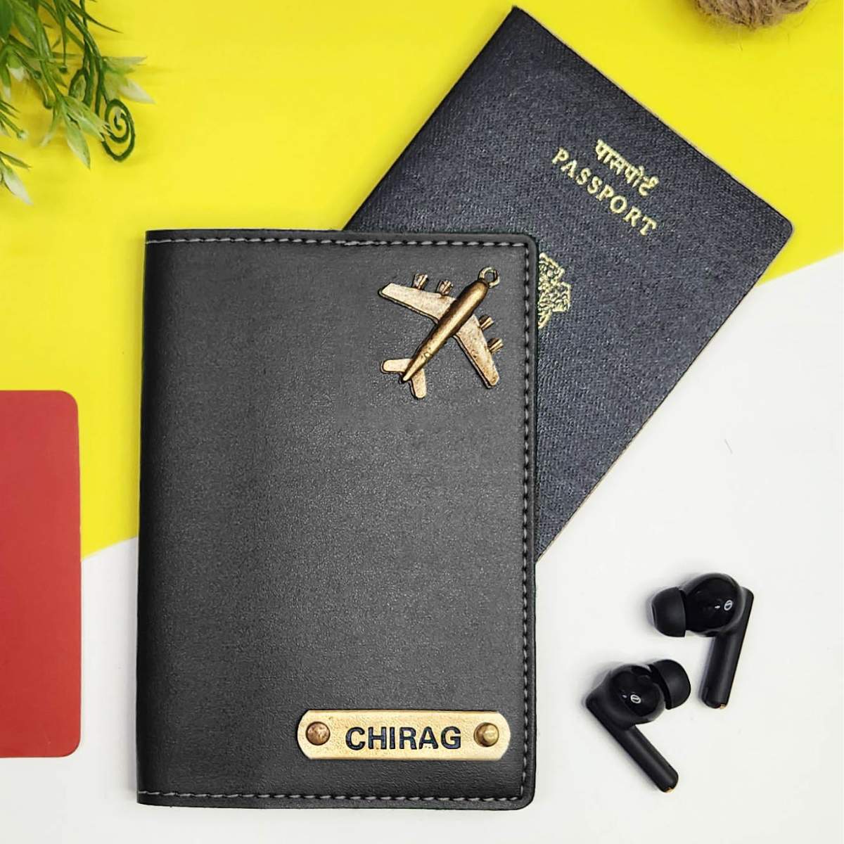 Basic Black Personalized Passport Cover With 4 Card Slots