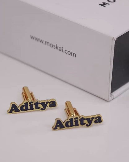 MOSKAI Personalized Gold & Black Cufflinks for Modern Professionals | Custom Name Cufflinks