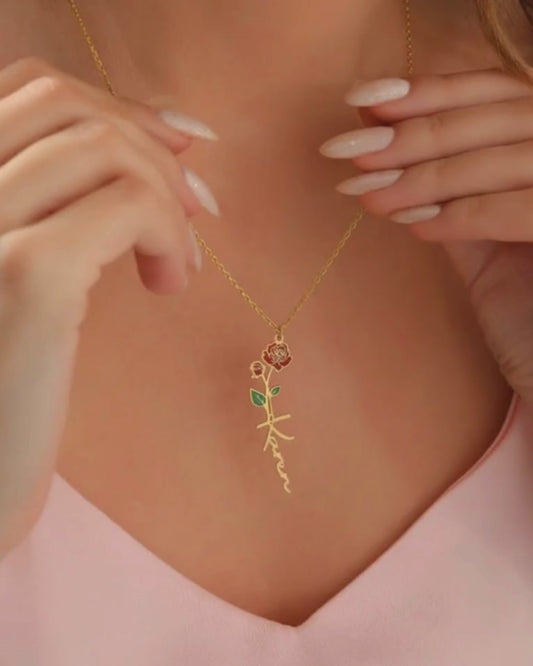 MOSKAI Personalized Rose Name Pendant Necklace | Custom Necklace Pendant