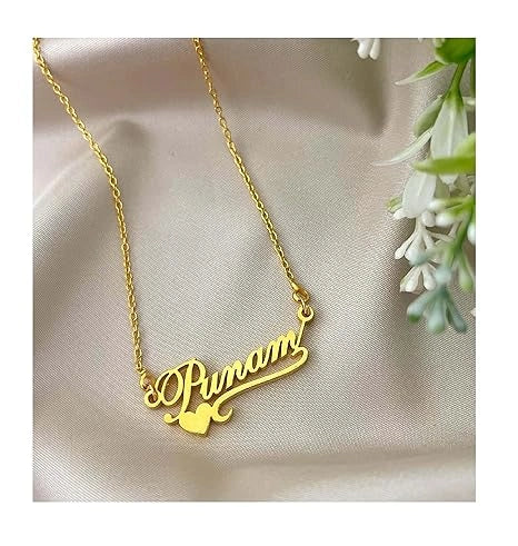 Personalized Heart Lined Name Necklace - Custom Cursive Nameplate Pendant for Women