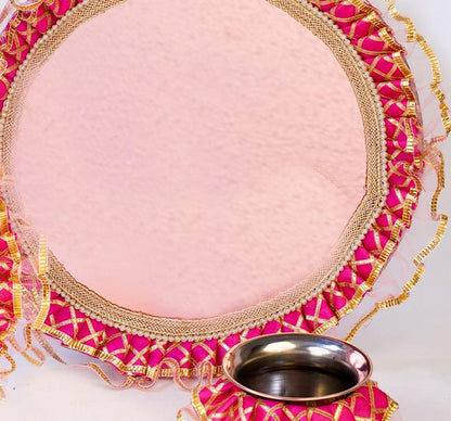 Mirror of Love Pooja Thali Set | Pink Frill Colour Star Karwa Chauth Thali
