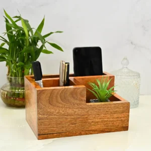 Wooden Desk Organizer Stationary Storage Stand Pen, Pencil Holder for Office, Home, and Study Table