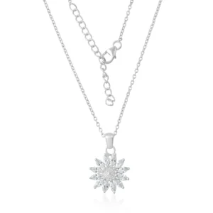 Pure 925 Sterling Silver Flower Pendant with Chain